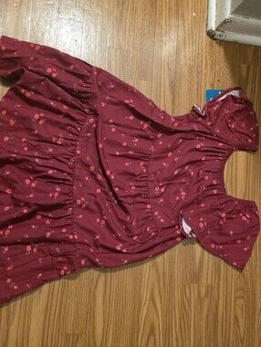 wonder nation Burgundy Floral Tiered Dress with Pink Accents